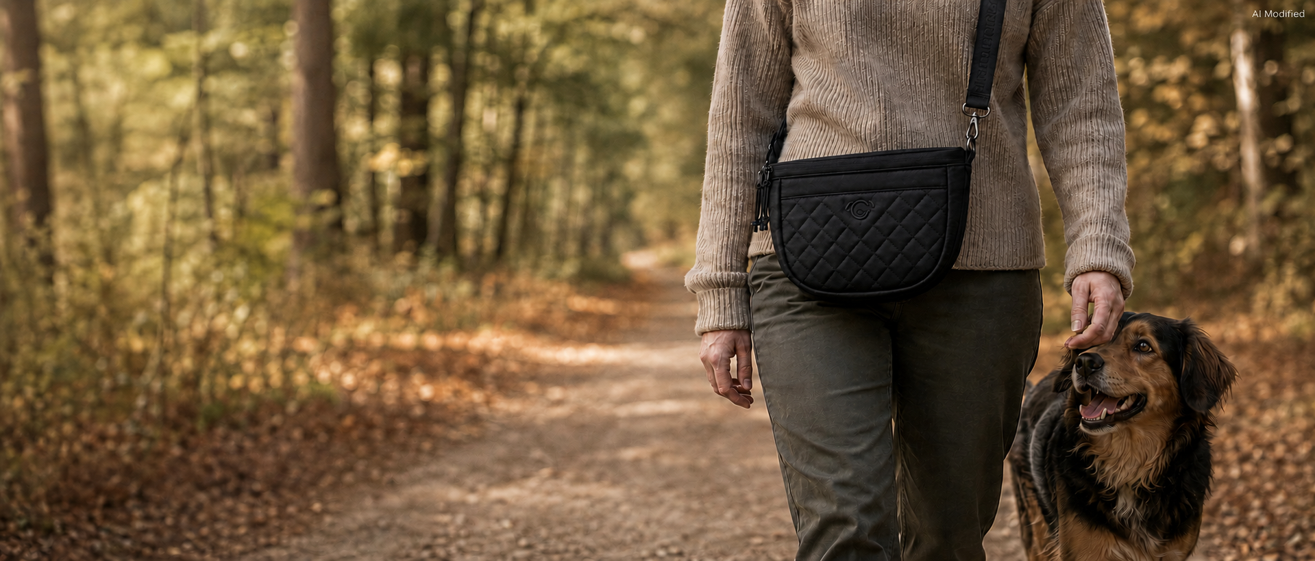 STUCH Gassitasche , Walking Bag, Gassigehtasche , Frau mit Hund am Gassi gehen