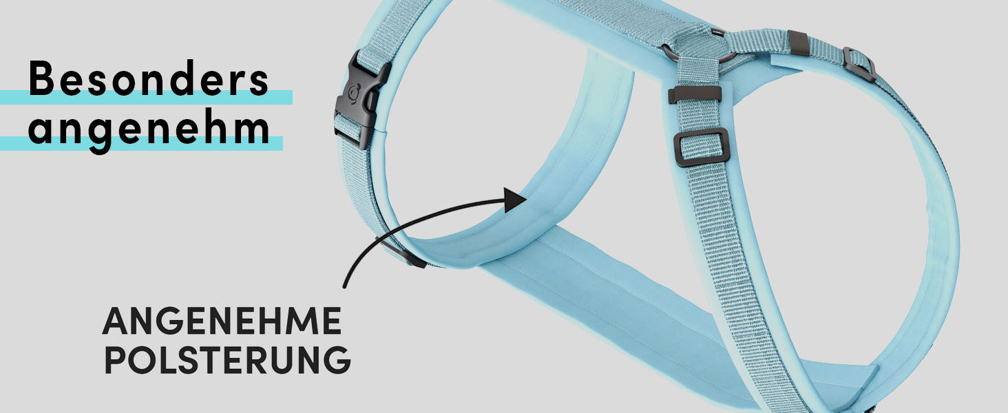 Geschirre für den Hund mit weicher Polsterung.