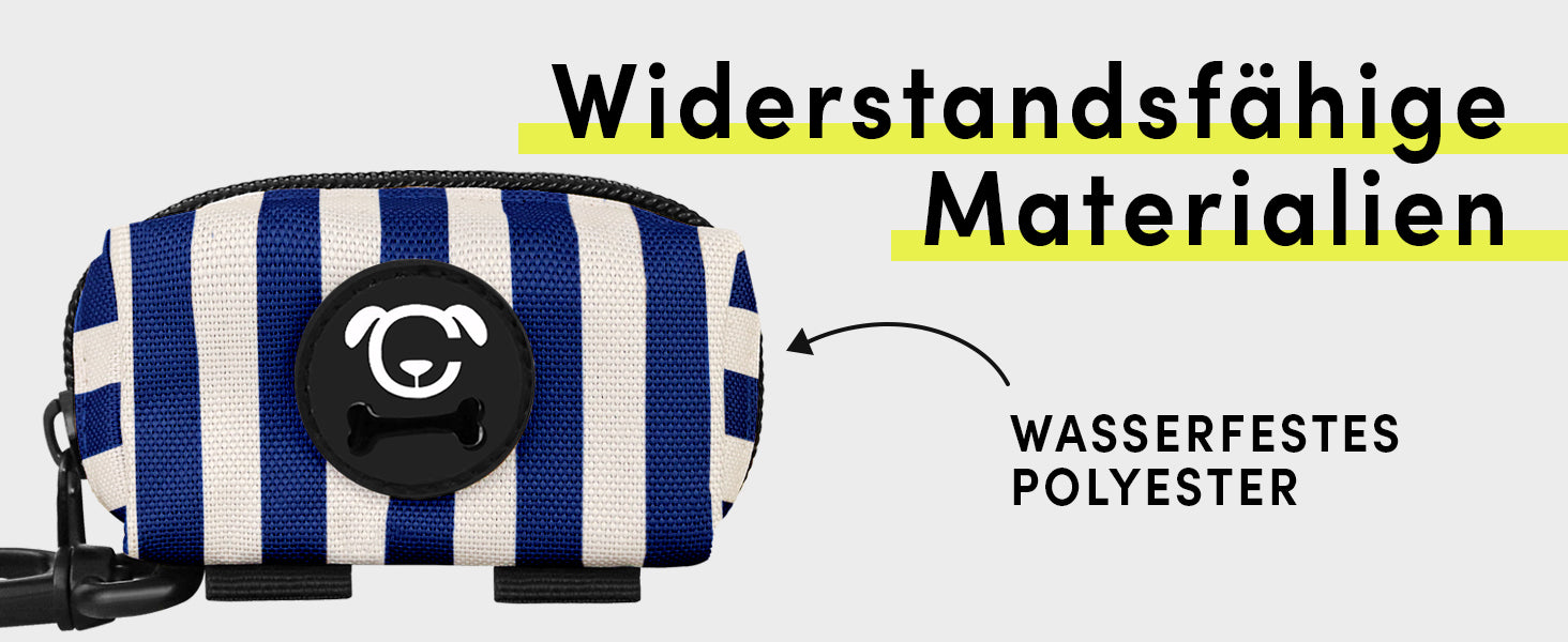 Die perfekte Qualität der Kotbeutelspender. Farbe Dunkelblau aus Polyester.