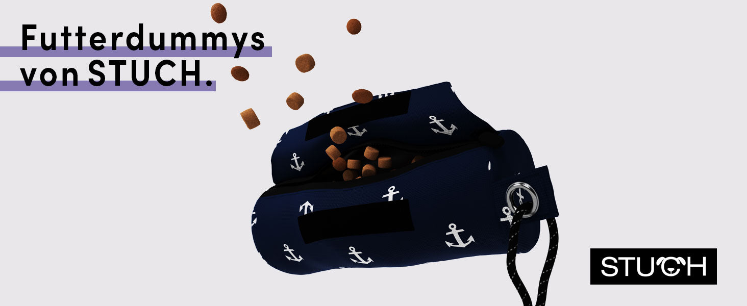 Futterdummys von STUCH Tierliebe. Futterbeutel in der Farbe Dunkelblau mit Muster.