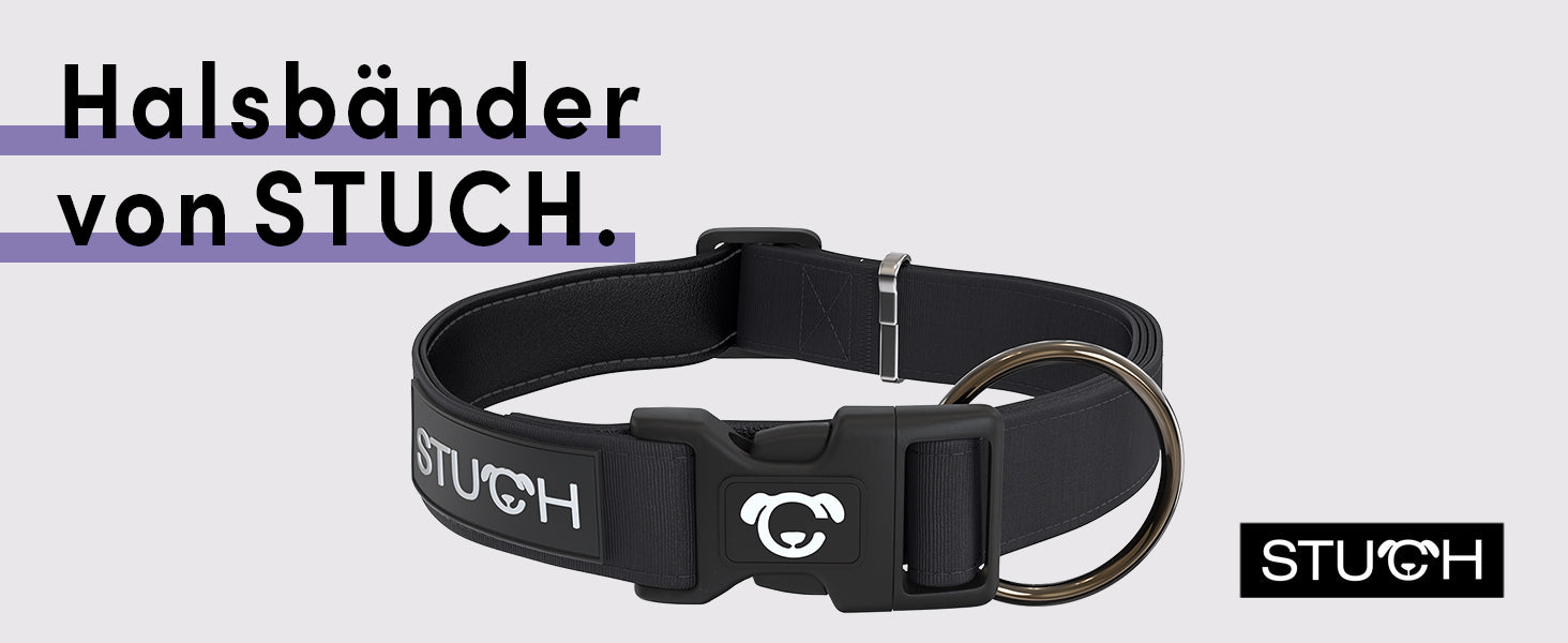 Hundehalsbänder von STUCH gepolstert und mit Zugentlastung.