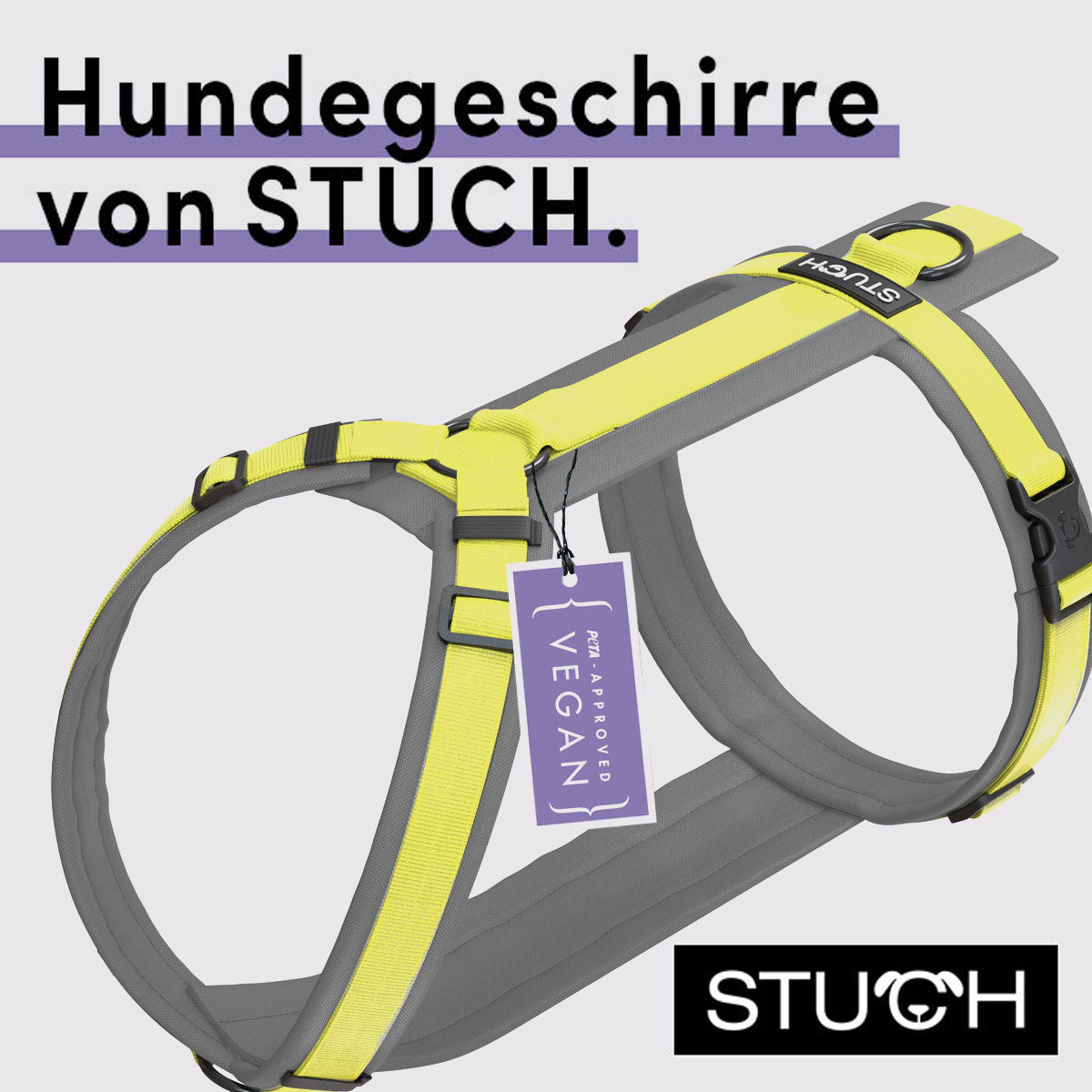 Hundegeschirr in Gelb Grau. Mehrfarbiges Design.