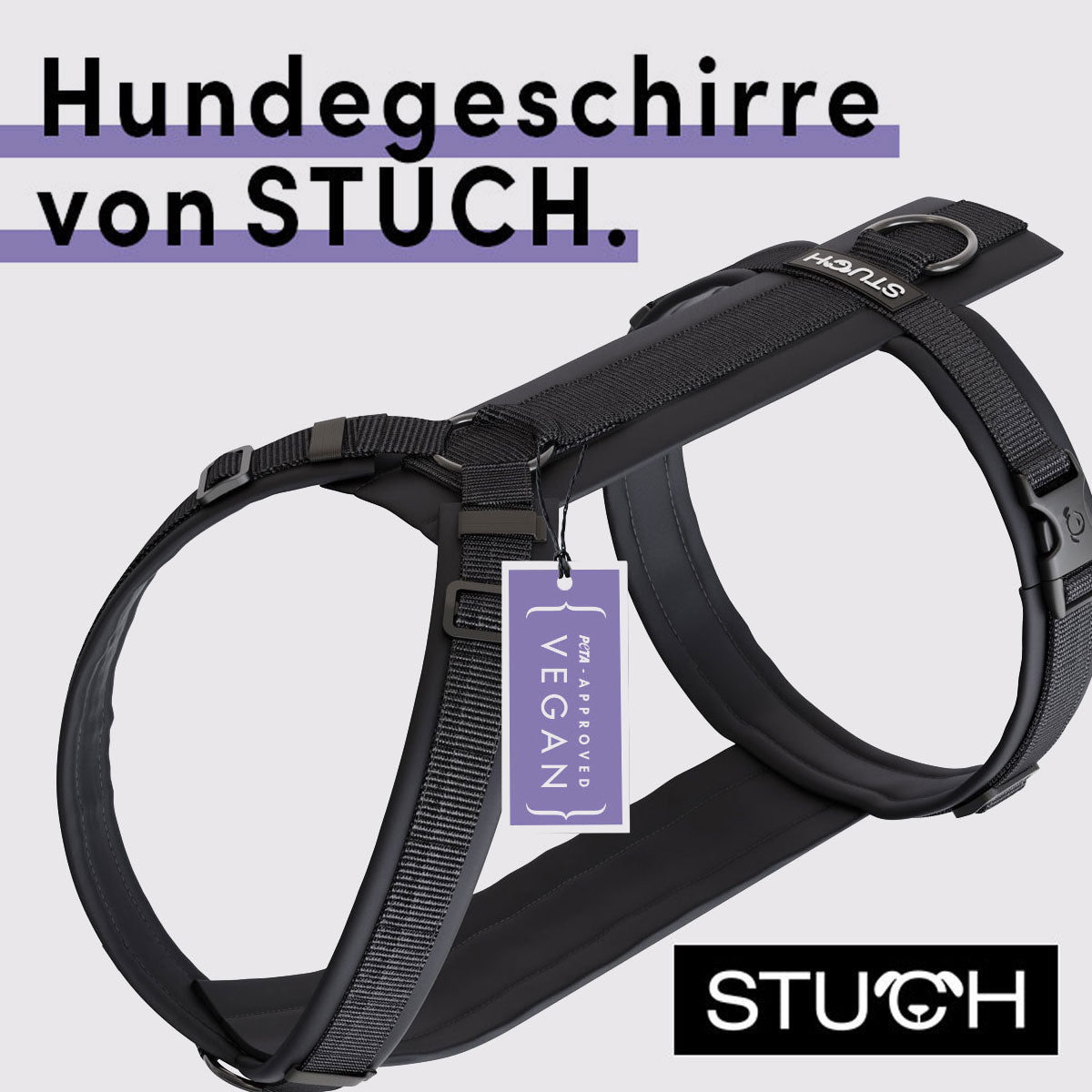 Hundegeschirre von STUCH in Schwarz. Mit Polsterung.
