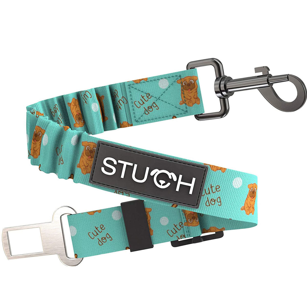 Hunde Sicherheitsgurt von STUCH in der Farbe Türkis mit Muster mit Karabiner