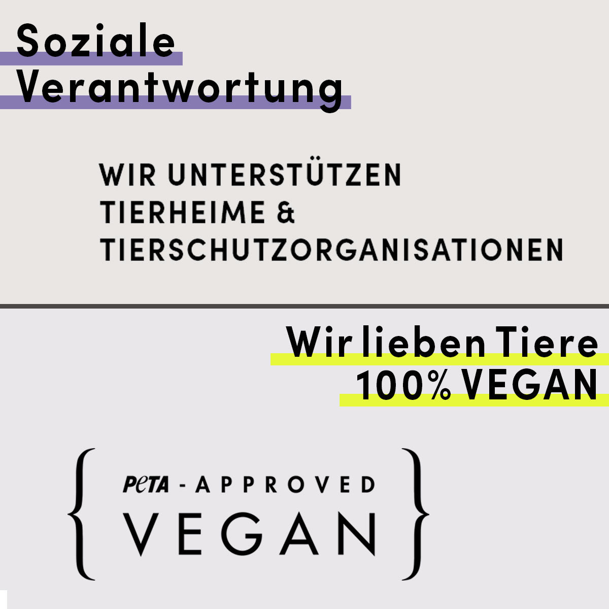 Wir unterstützen Tierheime und Tierschutzorganisationen. Zusätzlich sind alle Produkte 100% Vegan.