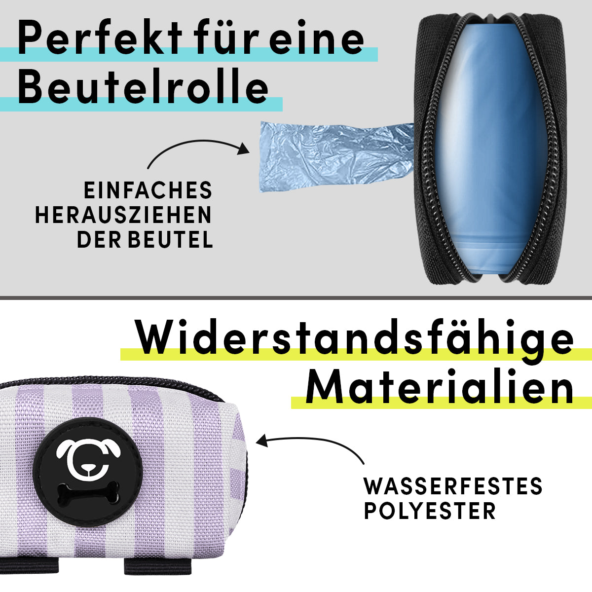 STUCH Kotbeutelspender aus wasserfestem Polyester. Perfekte Größe.